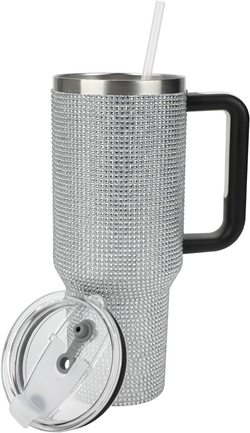Silver Rhinestone 40 Oz Stainless Steel Tumbler