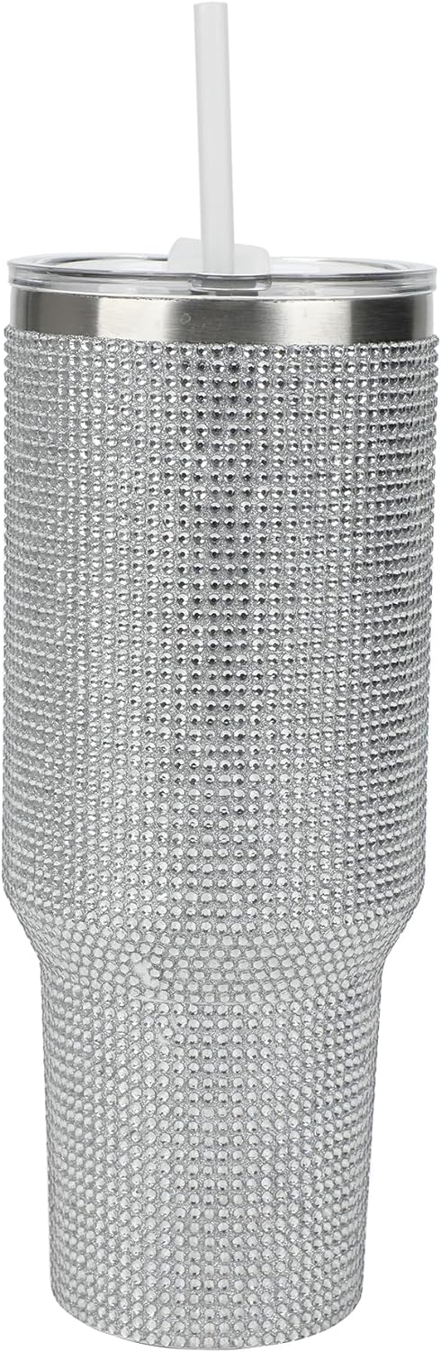 Silver Rhinestone 40 Oz Stainless Steel Tumbler