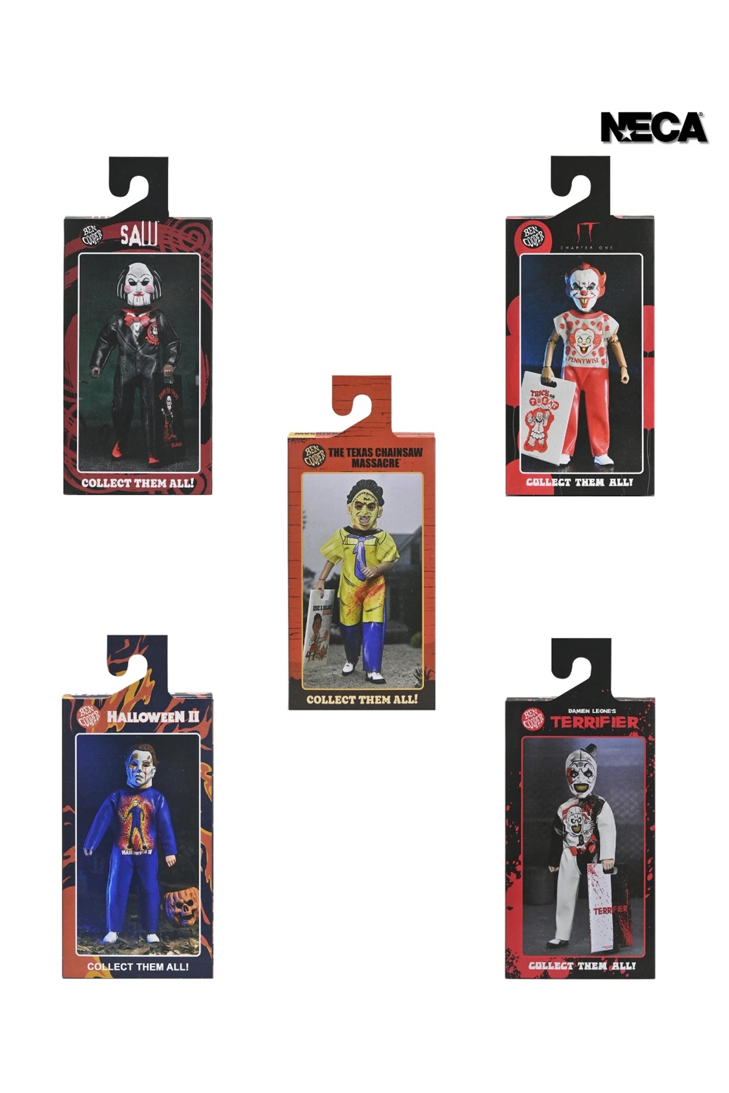 BEN COOPER COSTUME KIDS COLLECTION - SERIES 9 COSTUMED ACTION FIGURE BUNDLE (LEATHERFACE, MICHAEL MYERS, BILLY THE PUPPET, PENNYWISE & ART THE CLOWN)