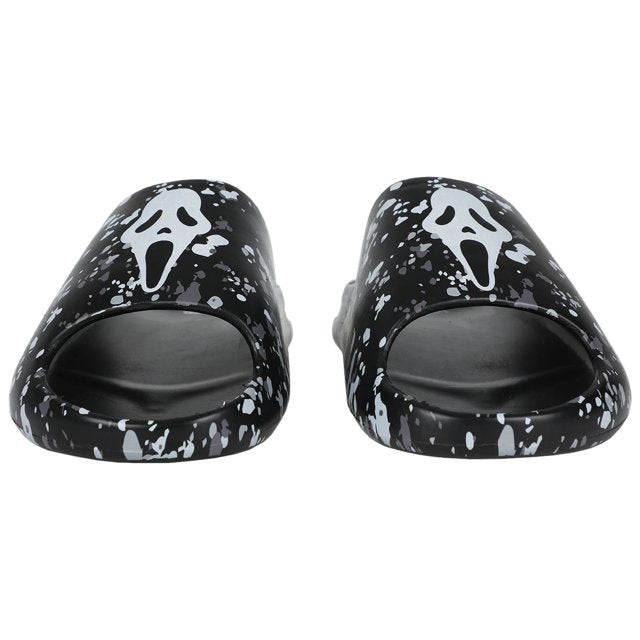 Ghost Face Mask On Camo Straps Men’s Black Single Molded Slide Sandals