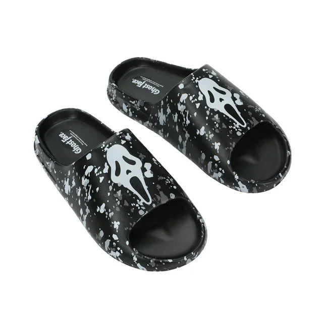 Ghost Face Mask On Camo Straps Men’s Black Single Molded Slide Sandals