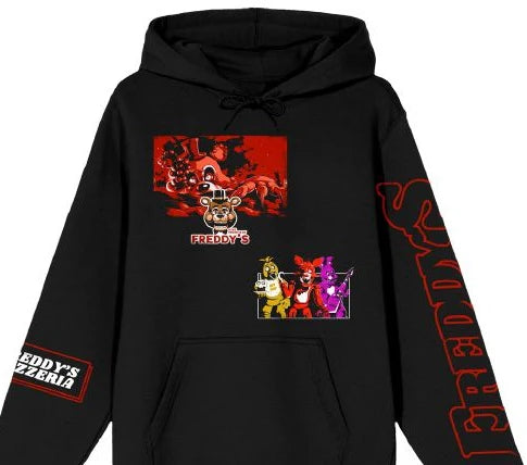 FIVE NIGHTS AT FREDDY’S CHARACTER ART MEN’S BLACK LONG SLEEVE HOODED SWEATSHIRT