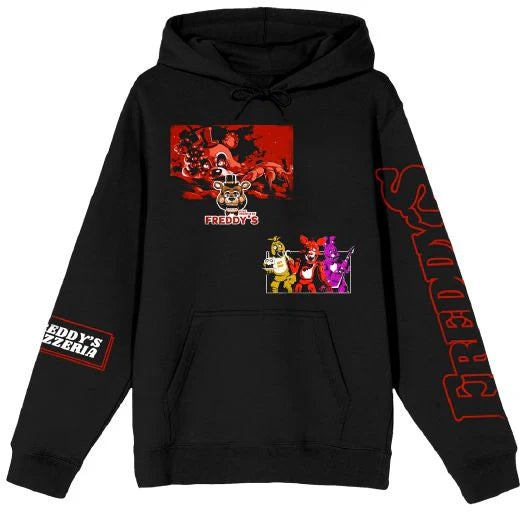 FIVE NIGHTS AT FREDDY’S CHARACTER ART MEN’S BLACK LONG SLEEVE HOODED SWEATSHIRT