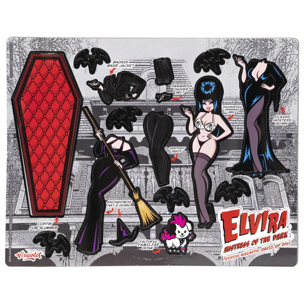 Elvira Mistress of The Dark Coffin Dress up Magnet Set