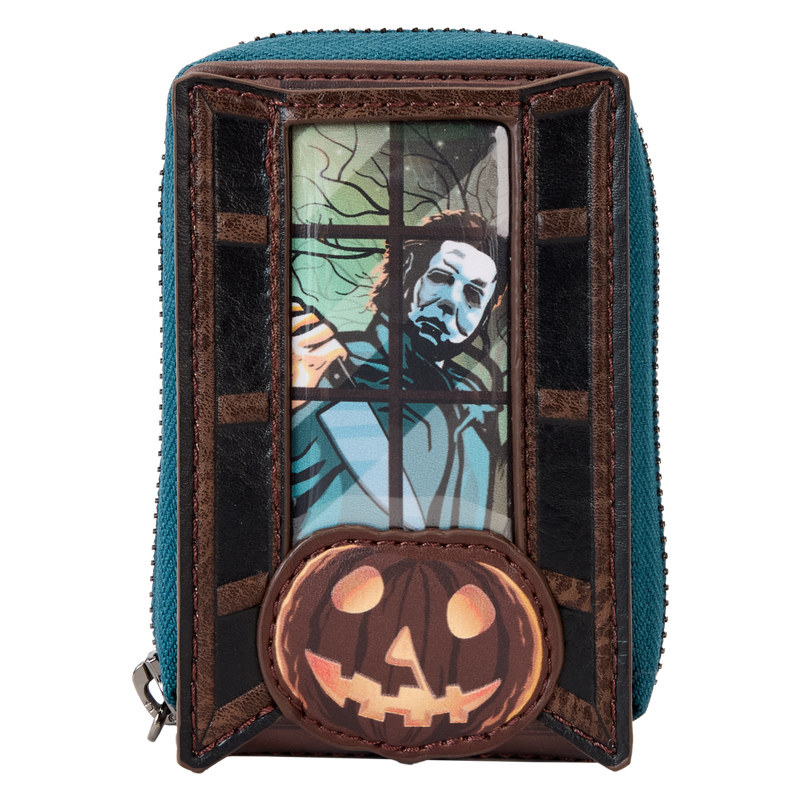 Halloween Michael Myers Pumpkin Glow Accordion Zip Around Wallet