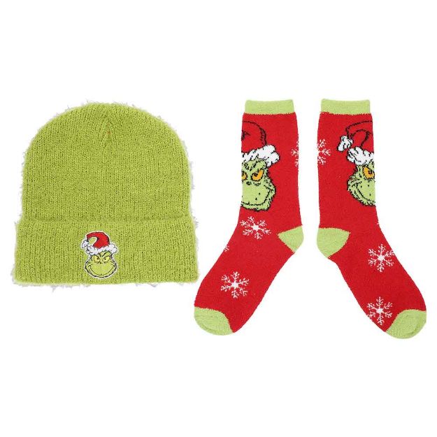 DR. SEUSS THE GRINCH FUZZY CUFF BEANIE & WOMEN'S CREW SOCK COMBO